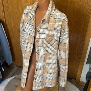 Beige Plaid Button-Up Shacket